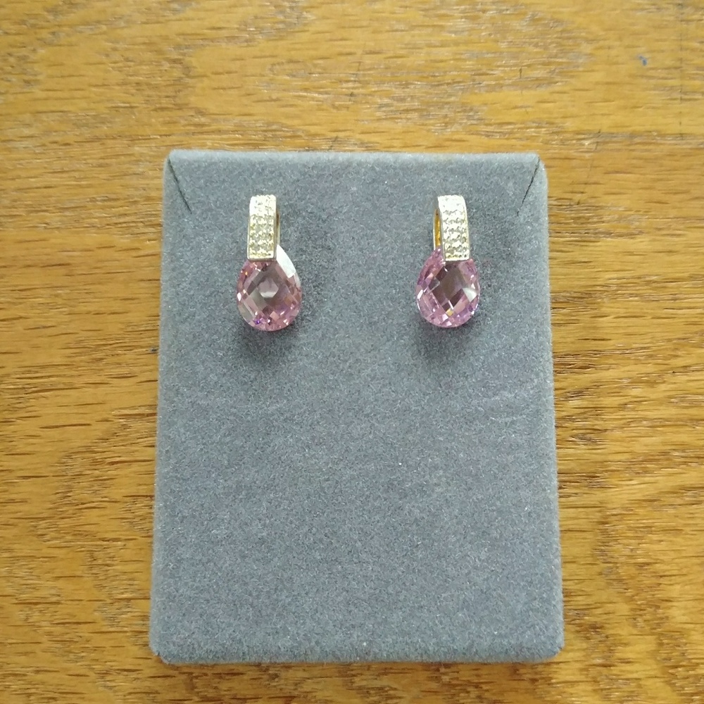 Stamped Silver Pink gemstone earrings & Pendant
